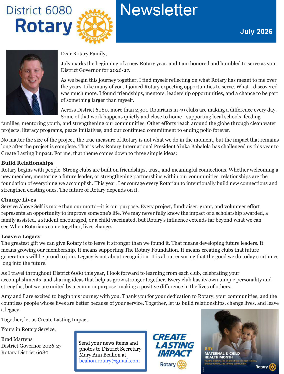July 2026 District 6080 Newsletter