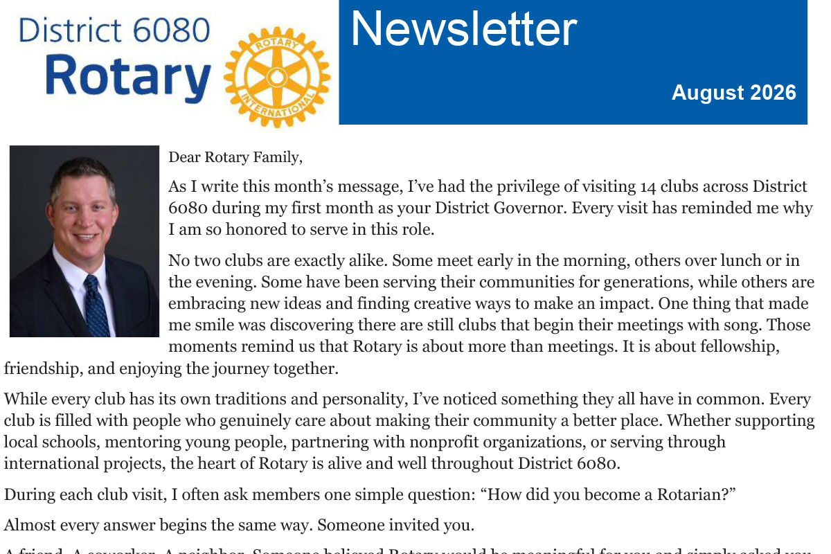 August 2026 District 6080 Newsletter