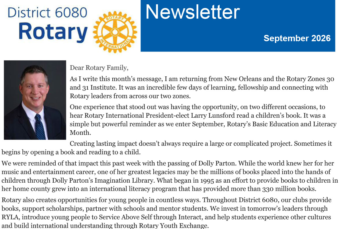 September 2026 District 6080 Newsletter