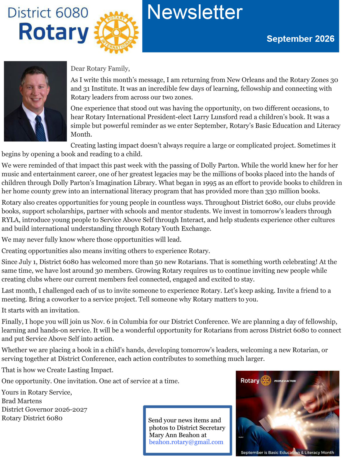 September 2026 District 6080 Newsletter